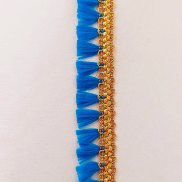 Blue Tassels Trim, Gold Fringe Trim, Beaded Trim